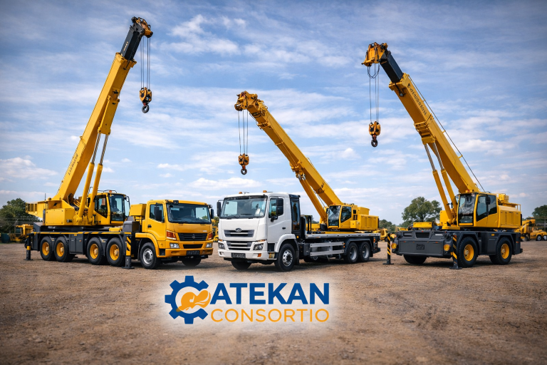 About cranes lined up on construction lot