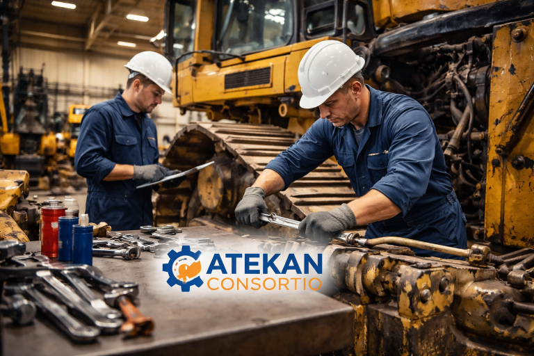 About repairing the excavator in the workshop